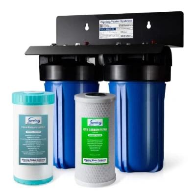 Imagen de iSpring WGB21BM Sistema de Filtración Agua para Toda la Casa 2 Etapas, Bloque Carbón 10&quot; x 4.5&quot; y Filtros Reductores Hierro Manganeso, Puertos 1&quot;
