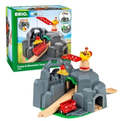 Imagen de BRIO WORLD Túnel de montaña con grúa, Accesorios para Circuito Tren BRIO, Set da 7 Piezas, Edad 3+ Años