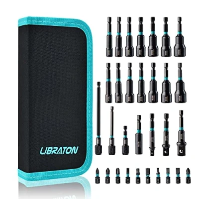 Imagen de Libraton 31Piezas destornillador de tuercas magnéticas, Brocas taladro impacto 1/4&quot;, destornillador, Adaptadores vaso impacto, Soporte broca, Extensiones