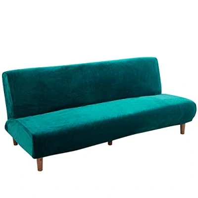 Imagen de Mingfuxin Funda Protectora para sofá Cama, sin reposabrazos, de Terciopelo Grueso, Extensible 2 a 3 plazas, Antideslizante, elástica y Plegable (Terciopelo Grueso Verde Esmeralda)