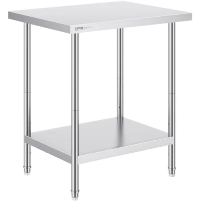 Imagen de VEVOR Mesa de Trabajo Acero Inoxidable 610 x 762 864 mm Preparación 2 Niveles Carga 318kg Cocina Estante Ajustable en Altura para Restaurante Bar Garaje al Aire Libre