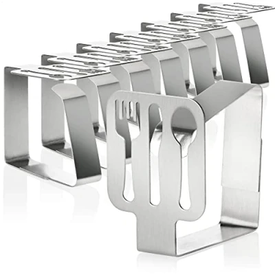 Imagen de COM FOUR® 8x Clips para Manteles Premium de Acero Inoxidable Soportes Telas mantelería Mesa Interior y Exterior metálicos (08 piezas/cubiertos)