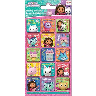 Imagen de Paper Projects La casa de muñecas Gabby DreamWorks Gabby&#039;s Dollhouse Pegatinas recompensa Reutilizables Brillantes, Producto Oficial, Multicolor, Talla única (01.70.12.054)