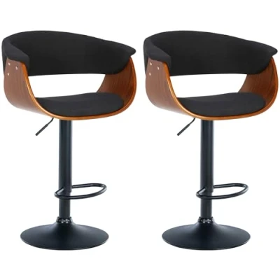 Imagen de CLP Set De 2 Taburetes Bar Vestal En Polipiel o Tela I Juego Sillas con Carcasa Madera &amp; Base Metálica, Color:Nuez/Negro, Material:Tela