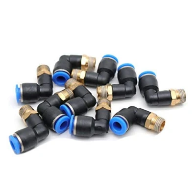 Imagen de 10 conectores de rosca M8 macho a 6 mm, tubo L en forma push in One Touch conector rápido neumático adaptador codo