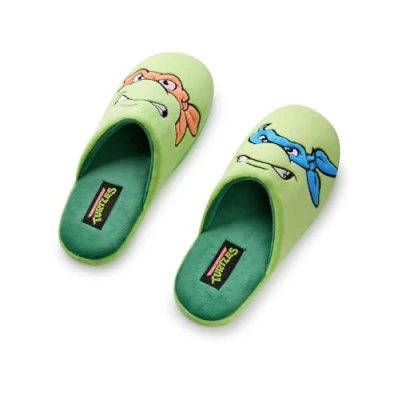 Imagen de Teenage Mutant Ninja Turtles Zapatillas para Hombre Mules Verdes con Cara de los Personajes Leonardo y Mikey Suela Caucho Animadas Guerreros Dibujos Animados Interior