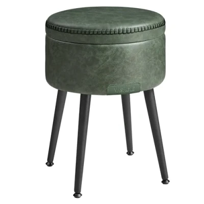 Imagen de VASAGLE EKHO Colección Puff Almacenaje, Taburete de Tocador, Piel Sintética con Costura, Moderno Siglo Mediado, Asiento Redondo Almacenaje Patas Acero, Carga 150 kg, Verde Bosque LOM005C01