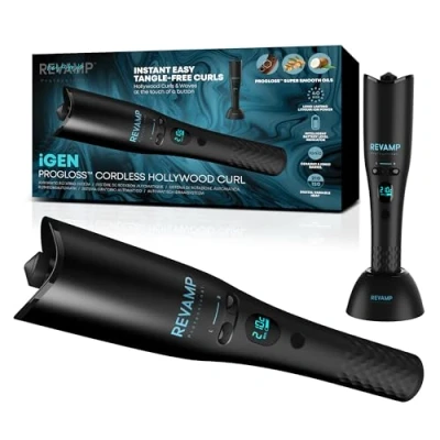 Imagen de Revamp Rizador Giratorio Automático iGen Progloss Cordless Hollywood de Pelo para Crear Rizos Apretados u Ondas Suaves, Ajustes Calor Variable