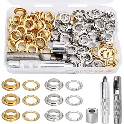Imagen de 103 Piezas Ojales Metal, Herramienta Ajuste Ojales, Kit Metálicos, Herramientas para con Instalación y Caja Almacenamiento, el Proyecto Bricolaje Lona