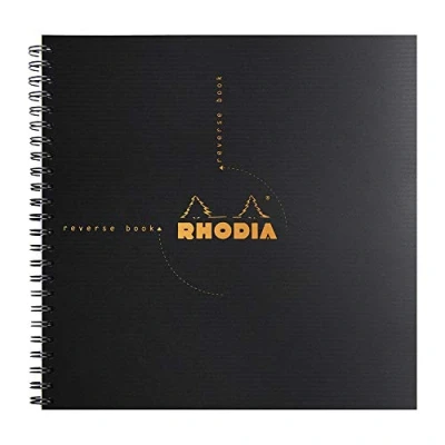 Imagen de RHODIA 119960C Cuaderno de espiral (encuadernación integral) Reverse Book negro 21 x cm Pequeñas baldosas 160 páginas desmontables Papel Clairefontaine 90 g Cubierta plástico (rodio)