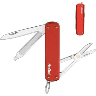 Imagen de NexTool Navaja de Bolsillo Multifuncional,Navaja Plegable Acero Inoxidable,Mini con Tijeras,Uso una Mano, Llavero, 5 Funciones Herramienta para Camping (Rojo)