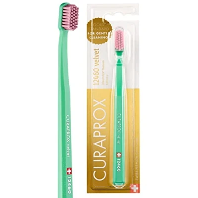 Imagen de Curaprox CS 12460 Cepillo de Dientes Terciopelo Manual Ultra Suave para Adultos con Cerdas CUREN Super Suaves Verde Claro Rosa