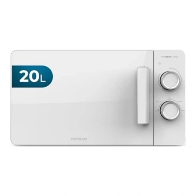 Imagen de Cecotec Microondas de 20L Proclean 3020 Flatbed. Potencia 700W, Diseño Compacto, Interior Cerámico, Modo descongelación, Temporizador 30 Min, Tecnología 3Dwave, detalles Metalizados