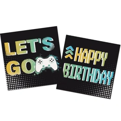 Imagen de Folat B.V. 24967 Decoración videojuegos Servilletas Level Up 33 x cm 20 piezas Vajilla para fiesta de cumpleaños Gaming, color negro