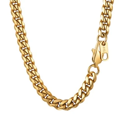 Imagen de PROSTEEL Collar Hombre Cuba Curb Chain Cadena Cubana Serpiente Chula Gruesa de Oro Acero Inoxidable Perfecto Regalo