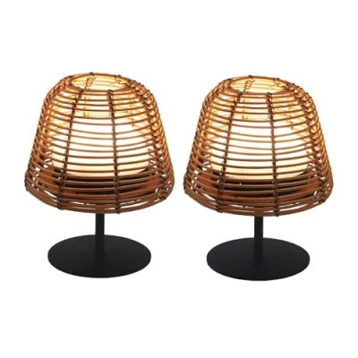 Imagen de Lumisky Juego de 2 lámparas mesa LED inalámbricas TWINS Boheme H16cm Poliratán