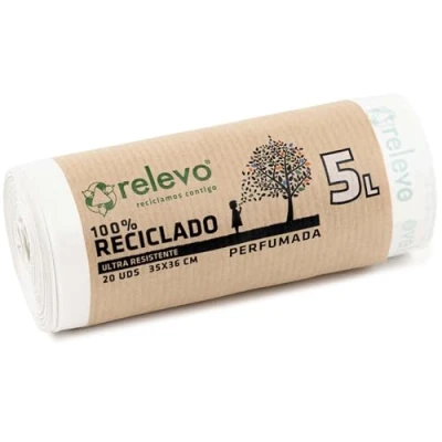 Imagen de Relevo 100% Reciclado bolsas Basura Perfumadas, extra resistentes 5 L, 20 con autocierre