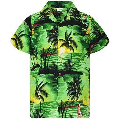 Imagen de King Kameha Funky Camisa Hawaiana, Manga Corta, Surf Style, Verde, S
