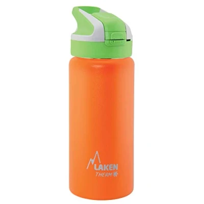 Imagen de Botella de Agua Térmica al Vacío Acero Inoxidable Doble Pared Laken (0,5L Naranja) Tecnología 24 Horas Frío Ideal para Trabajo o Deporte Cierre Hermético y Uso Vertical