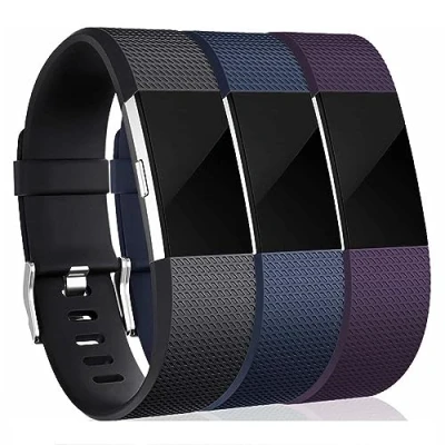Imagen de INF Pulsera de Repuesto Compatible con Fitbit Charge 2, accesoria, Intercambiable, Deportiva, Silicona, Paquete 3, Negro/Azul/Violeta