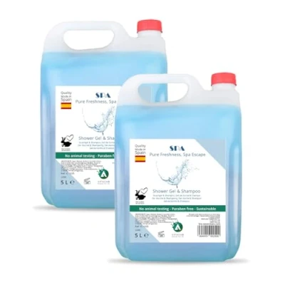 Imagen de Pack 2 garrafas gel de ducha y champu en 1 Spa total 10L fórmula suave para cuerpo cabello uso frecuente hoteles, gimnasios, alojamientos colectividades experiencia relajante Vitacab