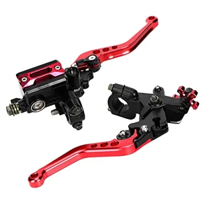 Imagen de RUIRUIY palancas de embrague freno motocicleta universales 7/8in, Juego manijas bomba superior ajustable hidráulicamente (rojo)