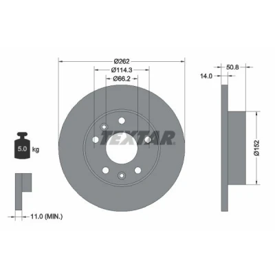 Imagen de TEXTAR 92102900 Disco de freno 262 14 05/07 114,3 macizo sin perno sujeción rueda, buje rueda LAND ROVER: Freelander I SUV Cabrio