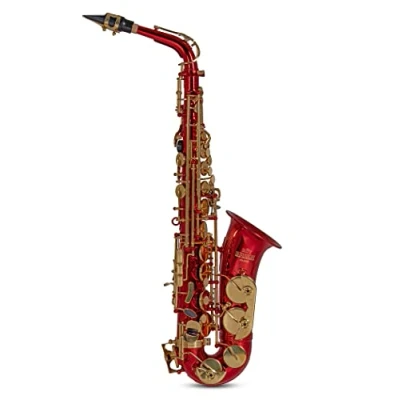Imagen de Roy Benson Saxofón Mib Alt AS 202R (cuerpo de latón primera calidad y llave Fa# agudo, incl. boquilla, en estuche rectangular fácil transportar, con práctico juego mochila), rojo