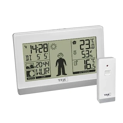 Imagen de TFA Dostmann Weather Boy 35.1159.02 Estación meteorológica digital con sensor exterior, temperatura interior y fase lunar, color blanco