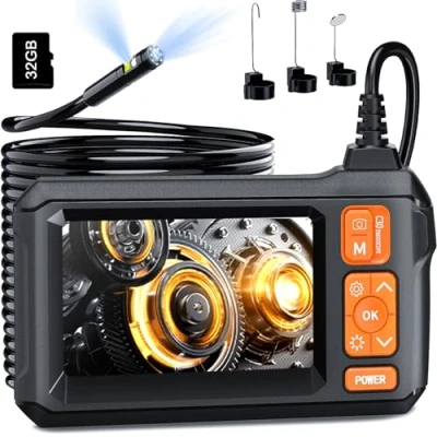 Imagen de Boroscopio de doble lente, cámara endoscópica con luz, inspección HD 1080 tarjeta almacenamiento 32G, alcantarillado impermeable IP67 8 mm pantalla LCD 4.3