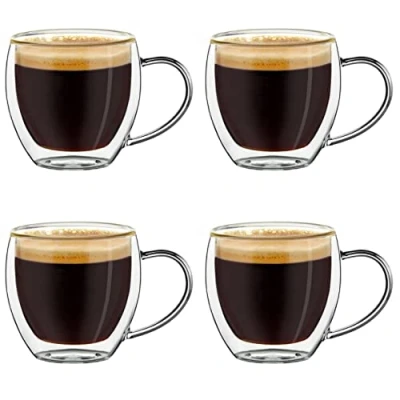 Imagen de Creano vasos espresso de doble pared con asa, 100 ml, tazas moka, térmicos efecto flotante 4x 100ml 4 piezas (paquete 1)