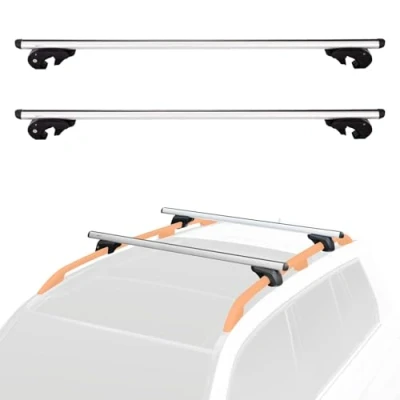 Imagen de Amazon Basics Paquete de 2 bacas techo con riel cruzado, 142 cm, color negro/plateado