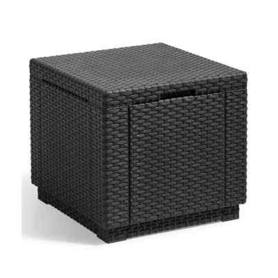 Imagen de Allibert Jardin Mesa Cubo de imitación ratán Trenzado con Almacenamiento 60 L, 42 x 39 cm, Color Grafito