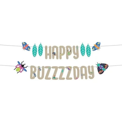 Imagen de Folat B.V. 62806 Decoración Infantil y Cumpleaños Set de Guirnalda Letras Happy Buzzzzday Buzzing Bugs 1,5 Metros Suministros Papel para Fiestas temáticas Insectos, Multicolor