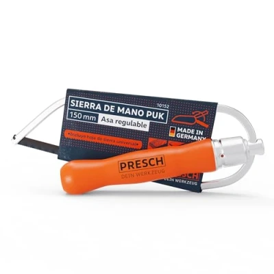 Imagen de Presch Sierra de arco plegable PUK 150mm incl. hoja universal con mango ajustable pequeña para metal no ferroso, plástico, aluminio, todas las maderas