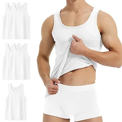 Imagen de YouShow Blanco Camiseta de Tirantes para Hombre Algodón 100% Camisetas sin Mangas Deportivas Pack 5 XL
