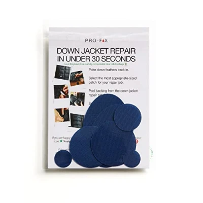 Imagen de PRO FIX: Kit de parches reparación plumón, precortados, autoadhesivos, impermeables, resistentes al desgarro, para reparar ropa, sacos dormir, tiendas campaña, equipo aire libre, azul