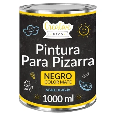 Imagen de Creative DECO Pintura para Pizarra Negra 1000 ml Eficiencia 2 m² con 3 Capas Mate Paredes, Madera, Metal, Vidrio y Otros a Base de Agua No Tóxica Escribir Dibujar Tiza