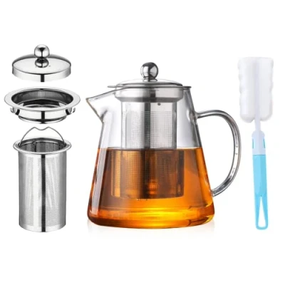 Imagen de YISPIRIN [Estilo de actualización] tetera cristal, con colador, té vidrio borosilicato, transparente para suelto, apta lavavajillas 950 ml