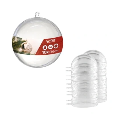 Imagen de Acryl Kugel A666010 Bolas de Navidad plexiglás (plástico, 6 cm diámetro, cm, con Ojal, 2 Piezas, 10 Unidades), Transparente