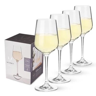 Imagen de Viski Reserve copas de cristal europeo Chardonnay, 4 vino blanco sin plomo, cristalería hecha en Europa, juego con tallo, 15 onzas (443 ml)