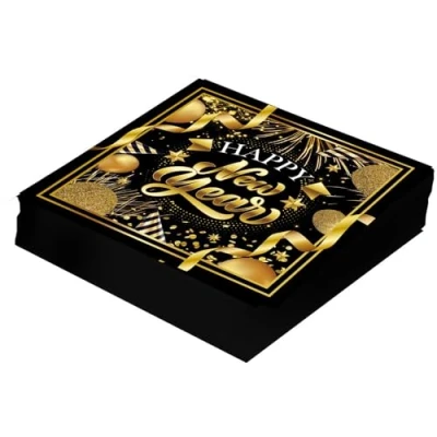 Imagen de Fiestas GUIRCA 20 Servilletas Happy New Year Desechables (16x16 cm) Decoración de Mesa para Año Nuevo Ideal Eventos y Festividades Negro Oro