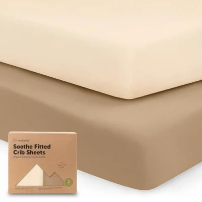 Imagen de KeaBabies Paquete de 2 sábanas orgánicas unisex para cuna, algodón transpirable, bonita sábana estampada colchón Marrón y beis (Pecan)