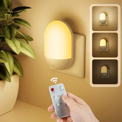 Imagen de Luz Nocturna con Control Remoto, Lámpara de Noche Infantil Enchufe Regulable 2 luces Modos, 3 Brillo Ajustables, para Habitación Niños, Baño, Pasillo, Cocina, Escaleras, 0,27W