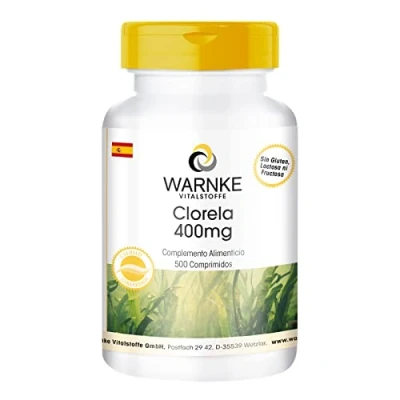 Imagen de Chlorella 400mg Polvo de Alga pyrenoidosa Rico en clorofila y vitamina B12 Vegana sin aditivos 500 comprimidos Warnke Vitalstoffe Calidad farmacia alemana