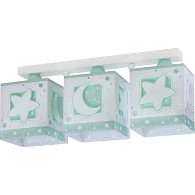 Imagen de Dalber Lámpara Infantil Plafón Techo 3 Luces Moonlight Luna y Estrellas Verde, 15 W