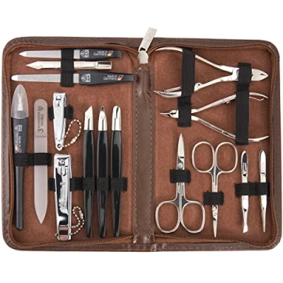 Imagen de Drei Schwerter Exclusivo Juego de manicura y pedicura 16 utensilios para el cuidado las uñas/funda, fabricado en Alemania, varios diseños