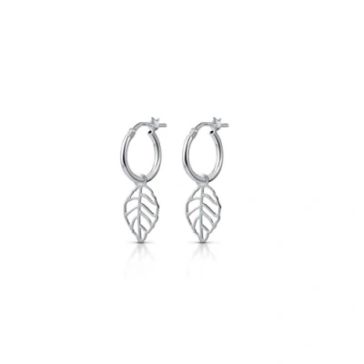 Imagen de Amberta Pendientes de Aro con Colgante para Mujer en Plata Ley 925: Aros Hoja
