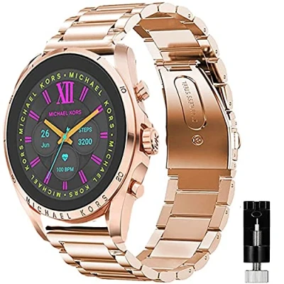 Imagen de Giaogor Pulsera compatible con MK Gen 6 Bradshaw 2021, correa de reloj clásica acero inoxidable para inteligente Michael Kors (oro rosa)