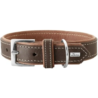 Imagen de HUNTER Porto Hundehalsband, Leder, Premiumleder vegetabil, umweltfreundlich, nachhaltig, 65 (L), Dunkelbraun/Cognac